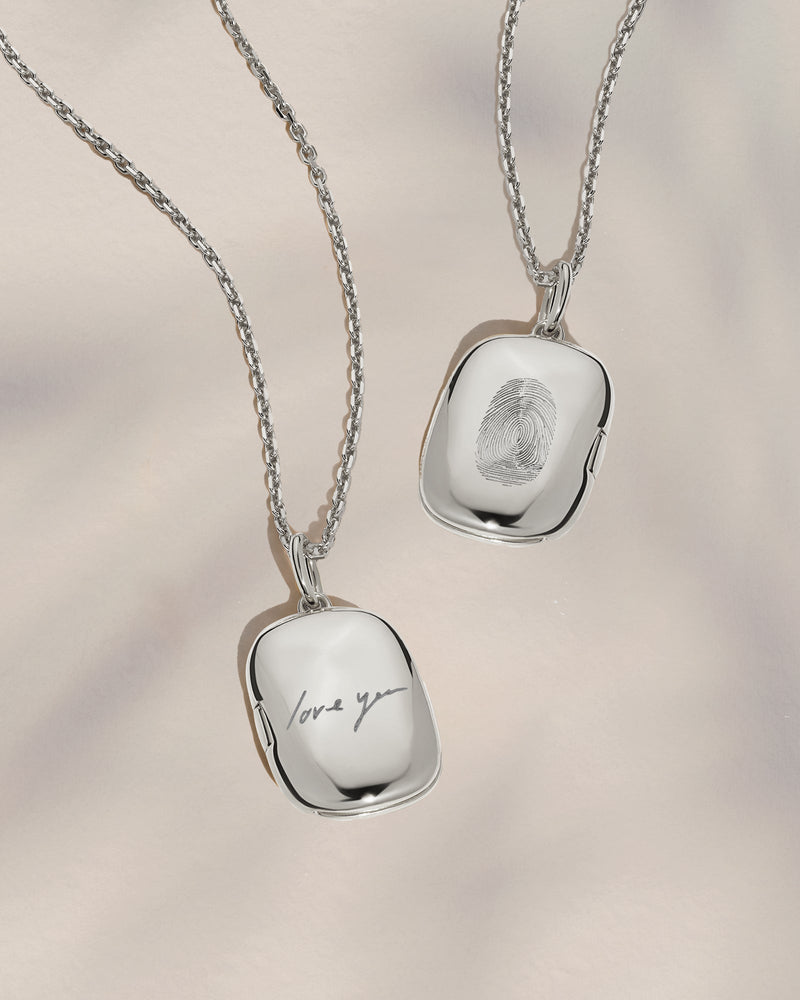 The Fingerprint & Handwriting Rectangle Locket Necklace