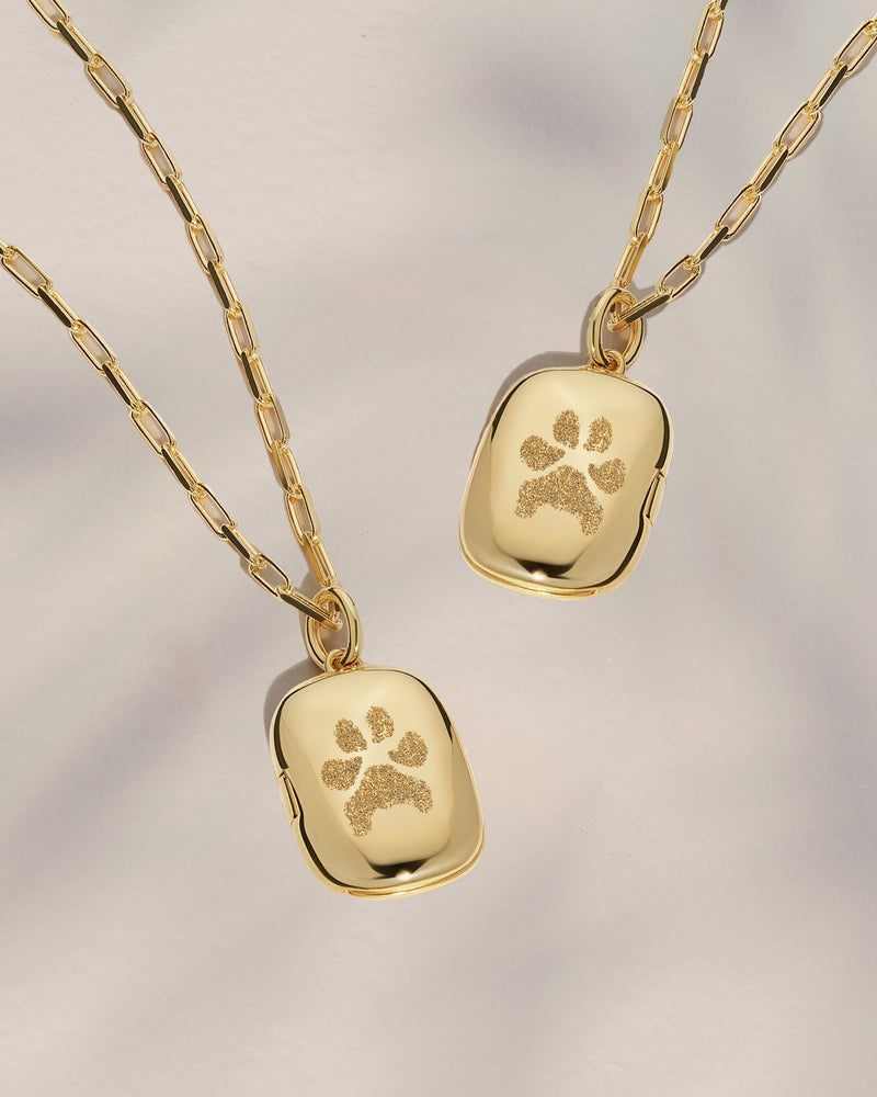 The Double Sided Paw Print Rectangle Locket Necklace